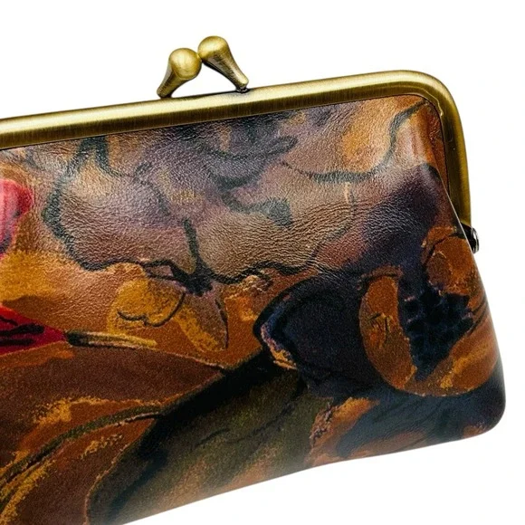 Patricia Nash Borse Leather Coin Purse Sienna Sunset Print Kiss-Lock Compact - Picture 4 of 11